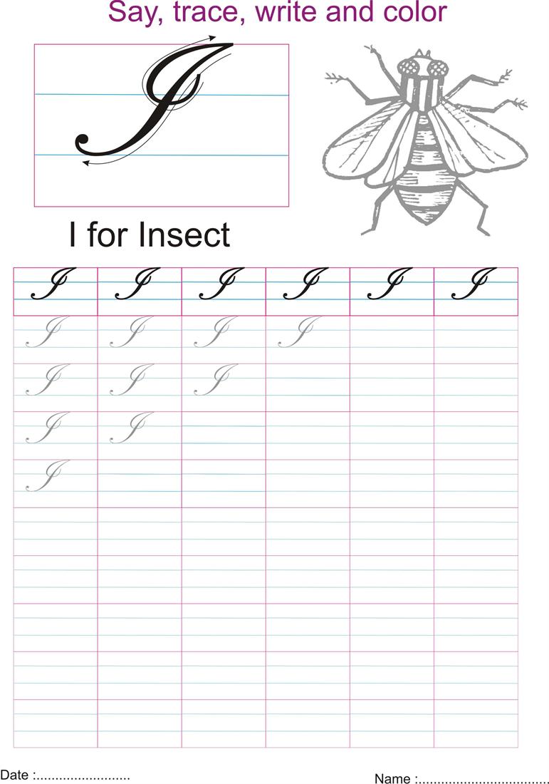 Cursive captial letter ' I ' worksheet