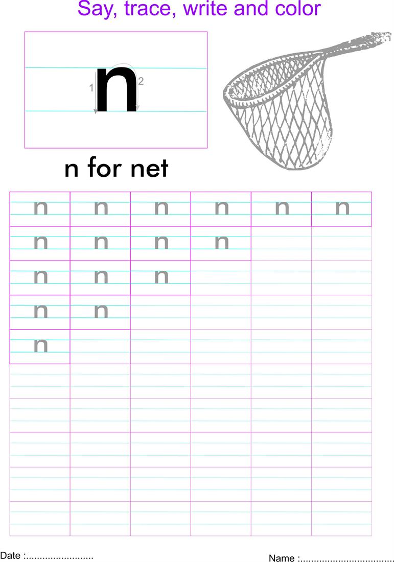 English Small letter 'n' worksheet