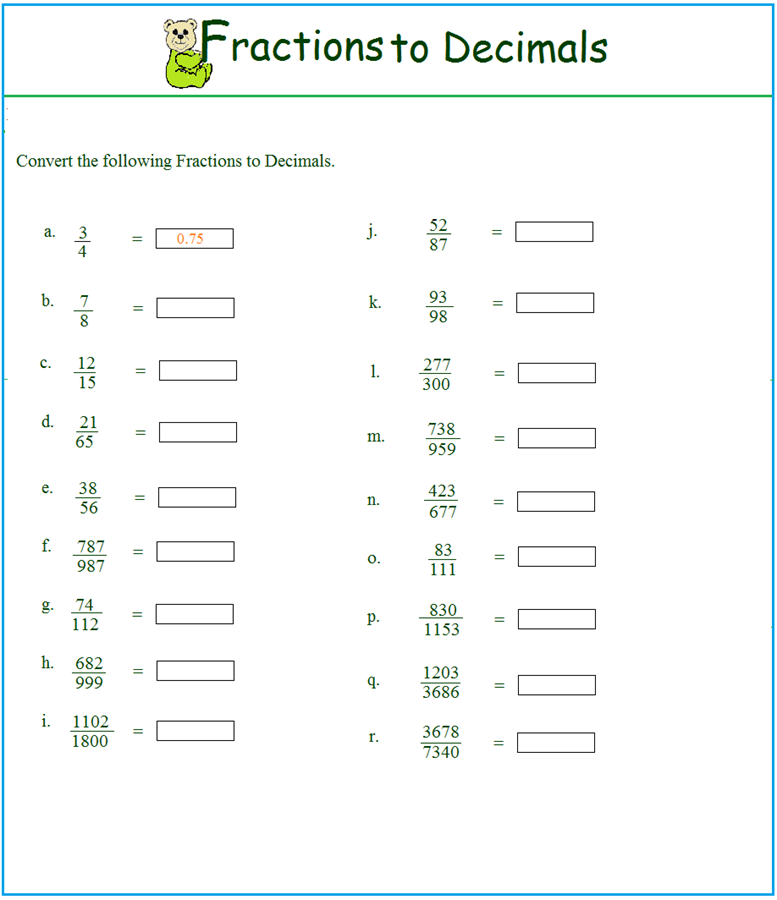 Writing Decimals As Fractions Or Mixed Numbers Worksheets