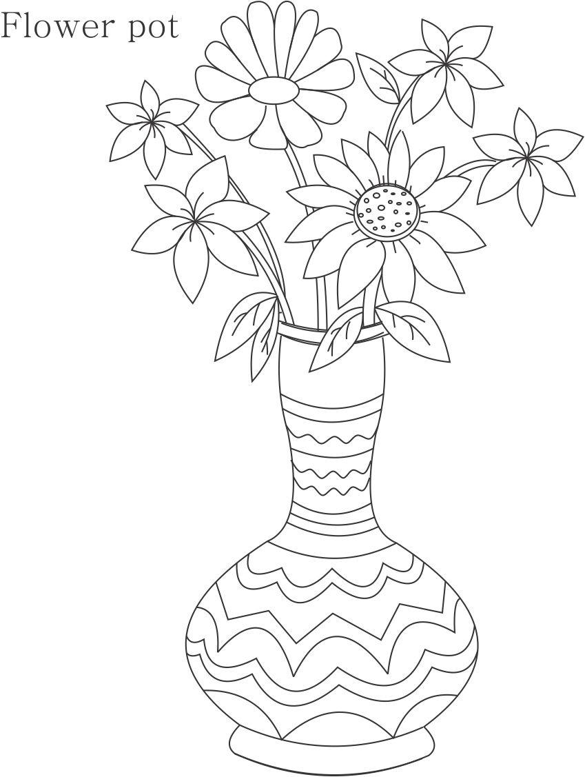 Flower pot coloring printable page for kids 8