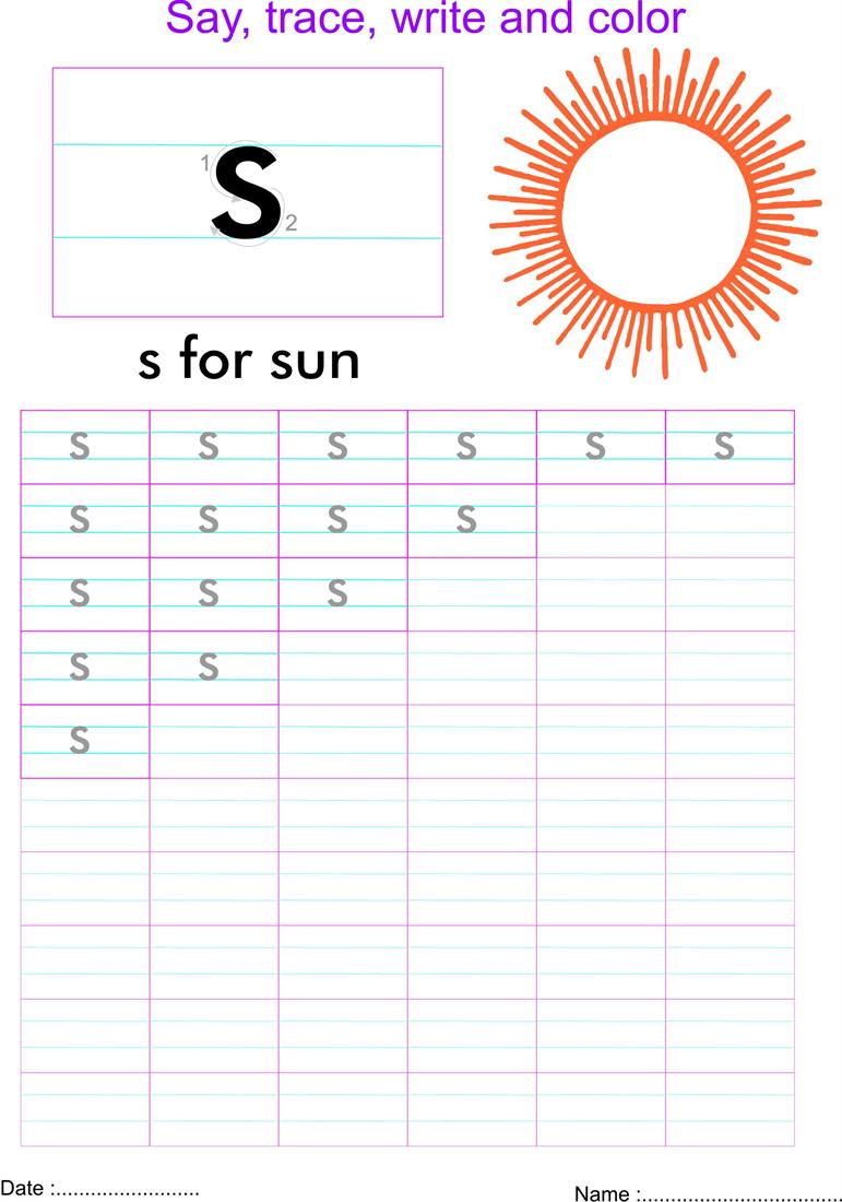 English Small Letter s Worksheet