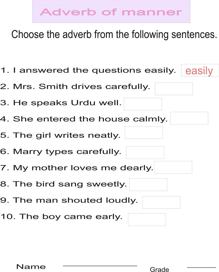 Adverbs Of Manner Worksheet
